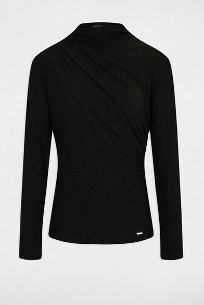 Camiseta manga larga hilos metalizados negro mujer