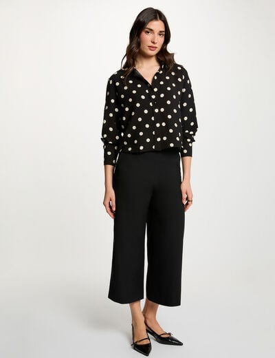 Pantal&oacute;n ancho de tiro alto negro mujer