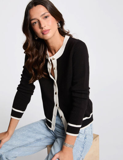 Cárdigan cuello redondo negro mujer