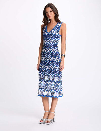 Vestido punto midi estampado azul eléctrico mujer