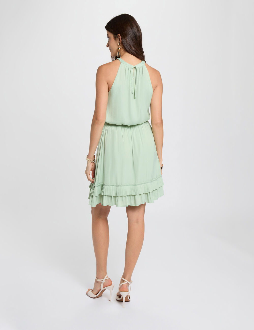 Vestido corto con cuello alto verde pastel mujer