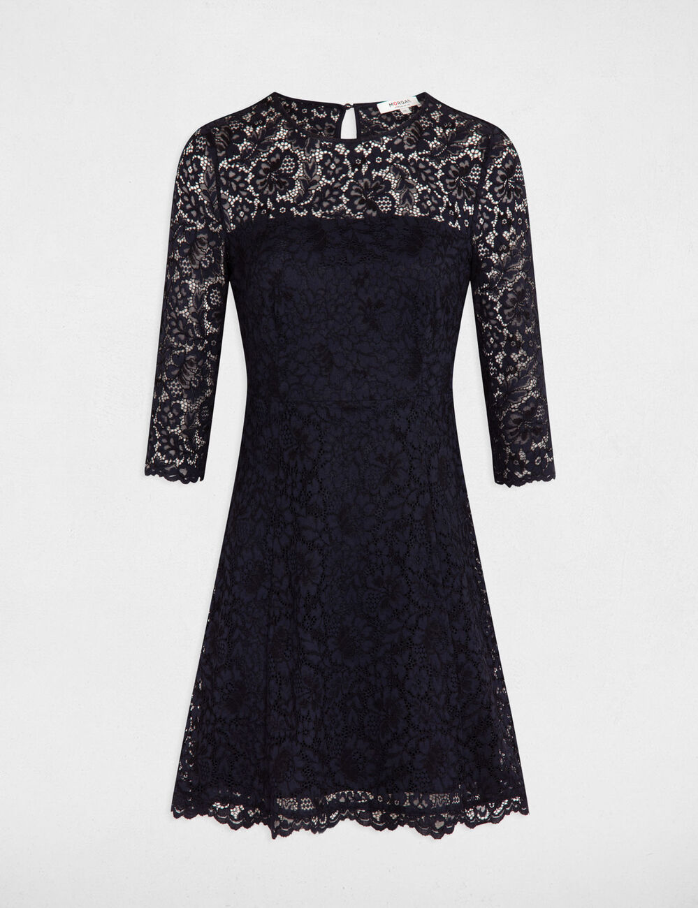 Vestido patinadora encaje azul marino mujer