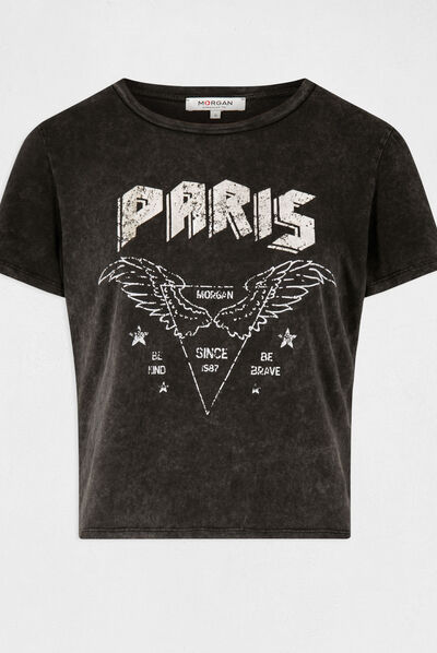 Camiseta de manga corta gris mujer