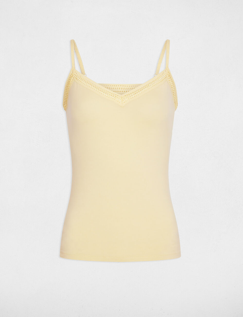 Top tirantes finos con bandas de encaje amarillo claro mujer