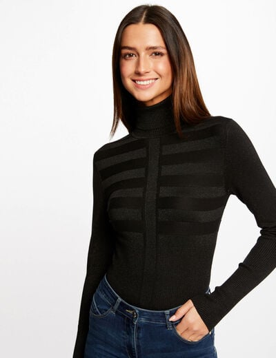 Jersey manga larga con cuello de tortuga negro mujer