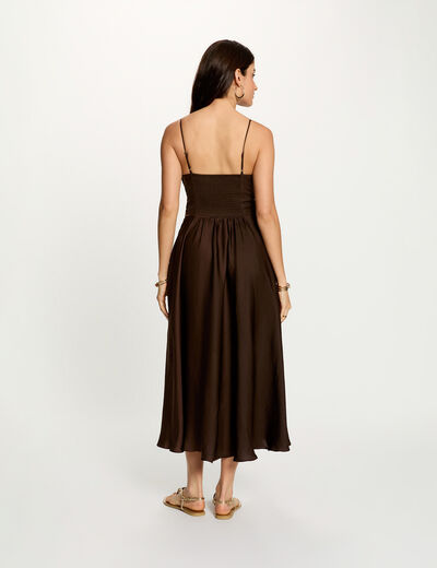 Vestido largo con cuello en v marr&oacute;n oscuro mujer