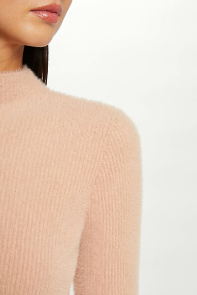 Jersey manga larga punto aterciopelado rosa mujer