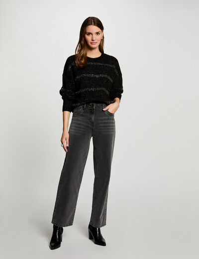Vaquero mom detalles strass gris claro mujer