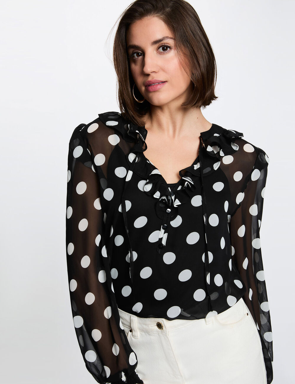Blusa de gasa con cuello lazado multicolor mujer