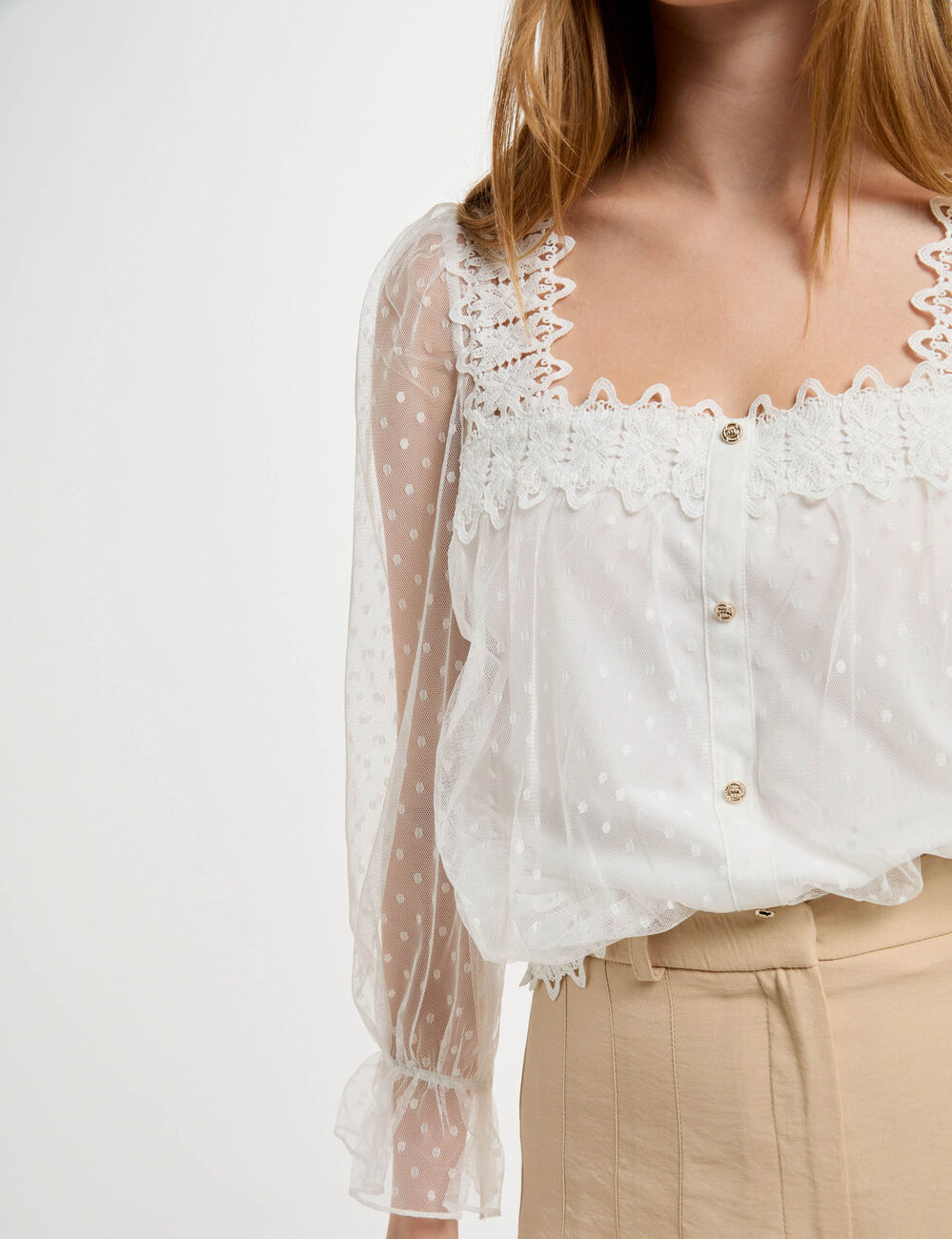 Camiseta manga 3/4 plumeti blanco mujer