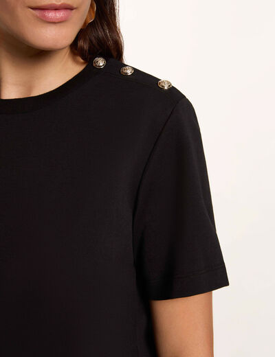 Camiseta cuello redondo con botones negro mujer