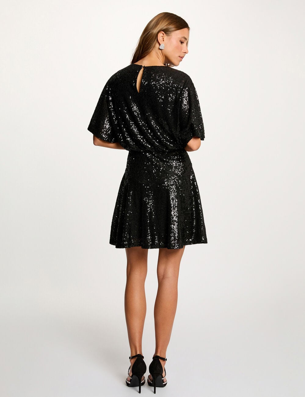 Vestido corto de lentejuelas negro mujer