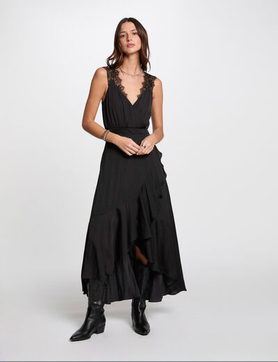 Vestido largo recto holgado negro mujer