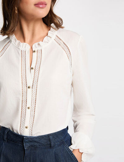 Camiseta encaje cuello alto blanco mujer