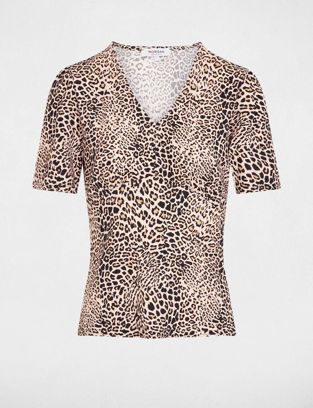 Camiseta entallada cuello v multicolor mujer