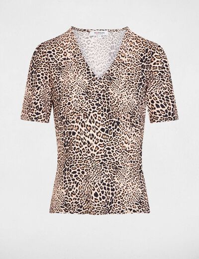 Camiseta entallada cuello v multicolor mujer