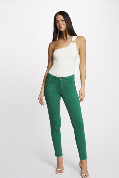 Pantalón skinny talle bajo verde mujer