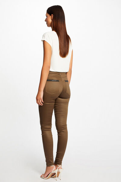 Pantalón skinny efecto mojado verde medio mujer