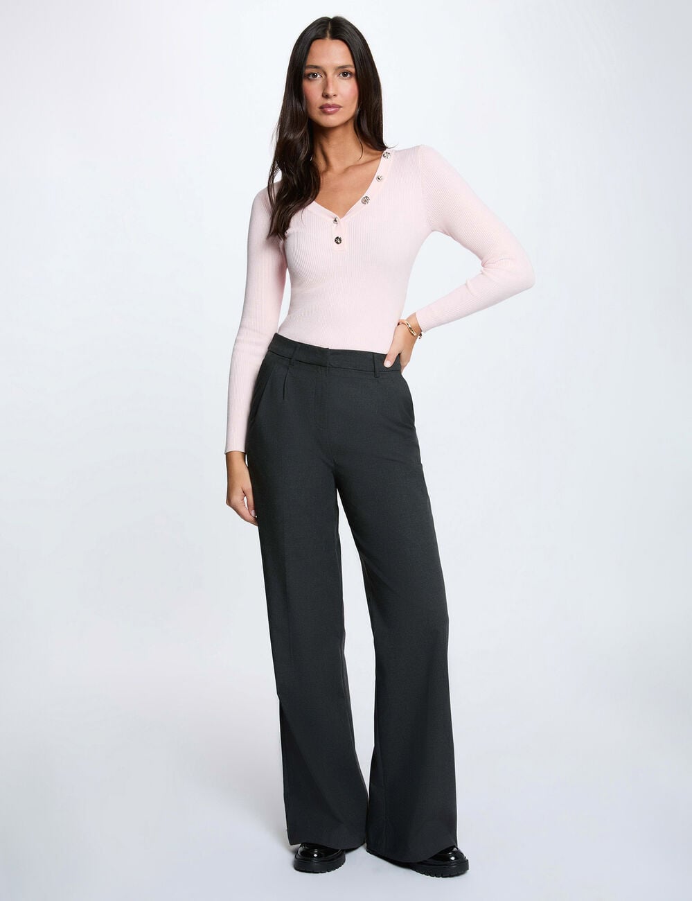 Jersey cuello v fantas&iacute;a rosa claro mujer