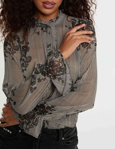 Camisa estampada cuello alto multicolor mujer