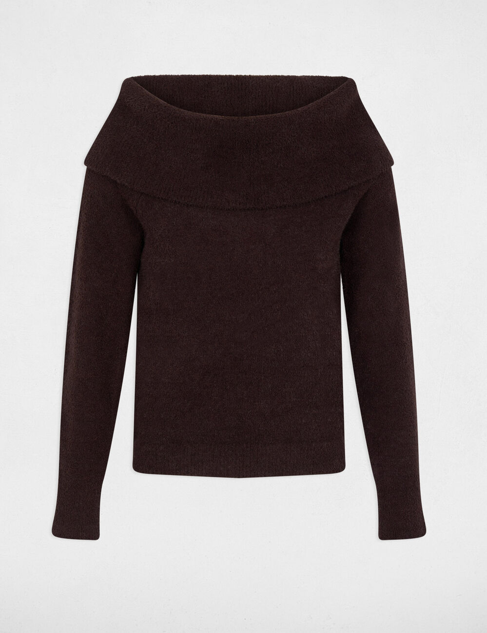 Jersey con cuello bardot marr&oacute;n oscuro mujer