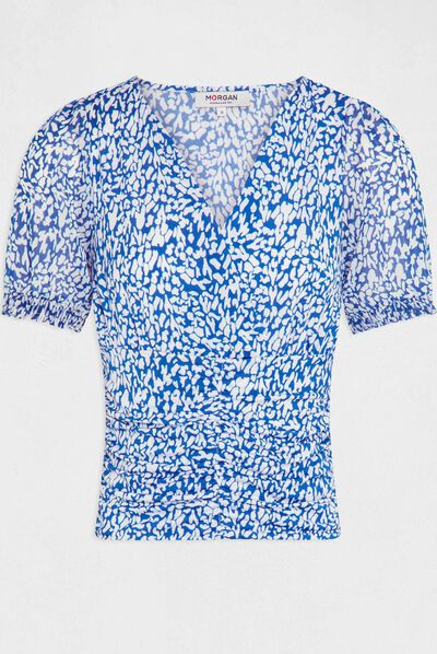 Camiseta manga corta estampado abstracto azul mujer