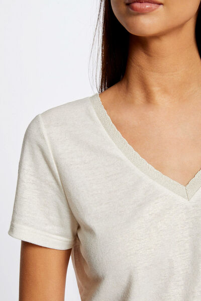 Camiseta manga corta con escote en V crudo mujer