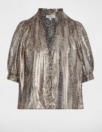 Camisa entallada mangas abullonadas multicolor mujer
