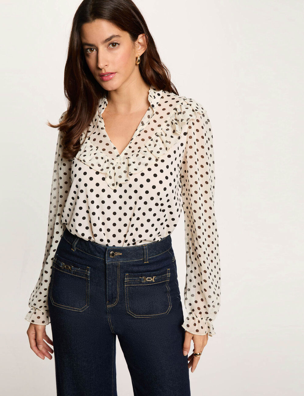 Camiseta de gasa con cuello en v blanco mujer