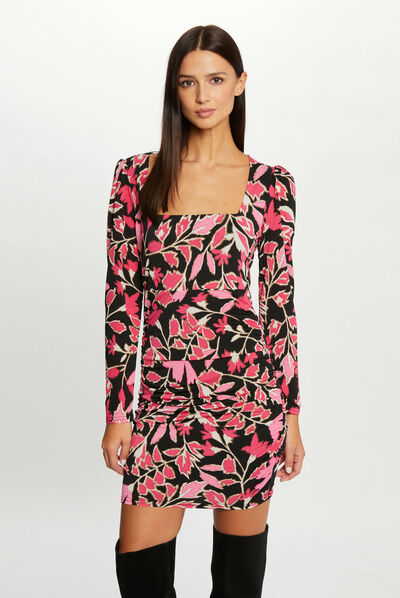 Vestido ajustado estampado vegetal multico mujer