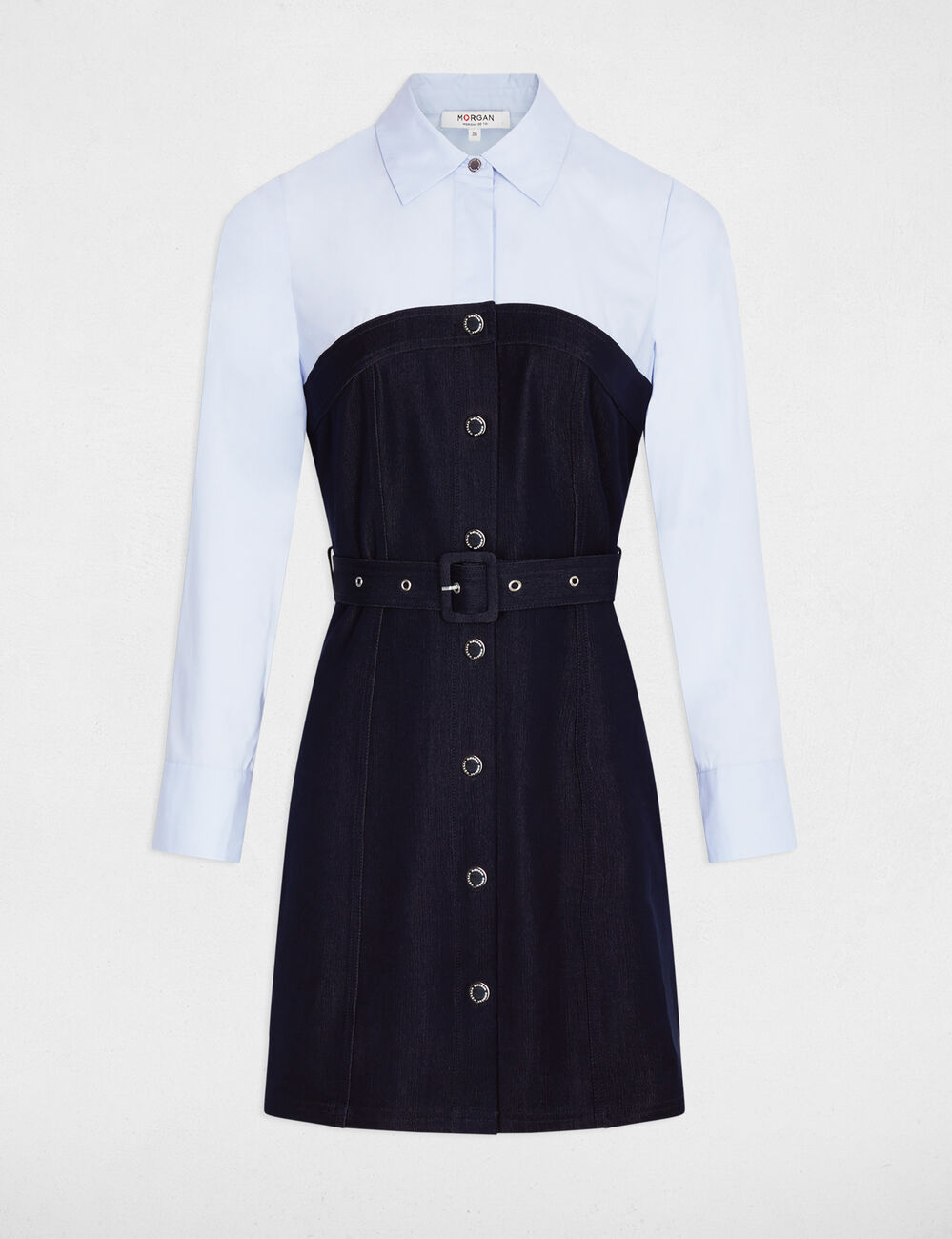 Vestido corto efecto 2 en 1 denim crudo mujer