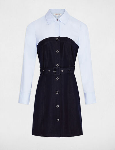Vestido corto efecto 2 en 1 denim crudo mujer