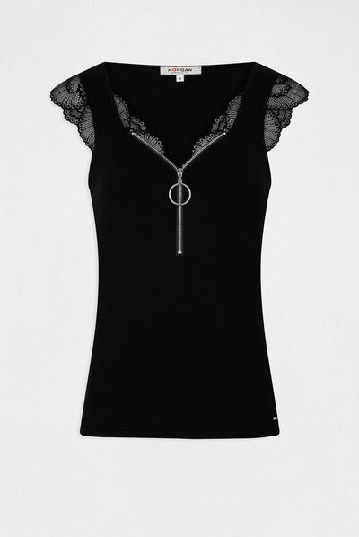 Top tirantes anchos detalle cremallera negro mujer