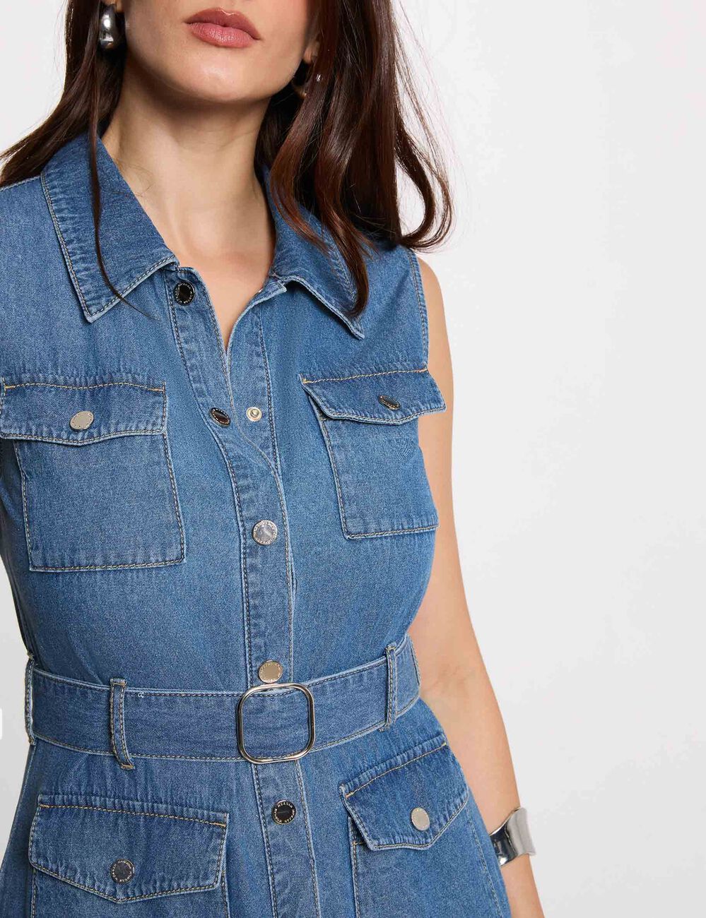 Vestido largo recto vaquero denim stone mujer