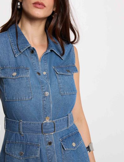Vestido largo recto vaquero denim stone mujer