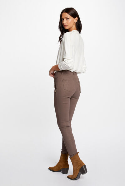 Pantal¿n skinny mojado con botones topo mujer