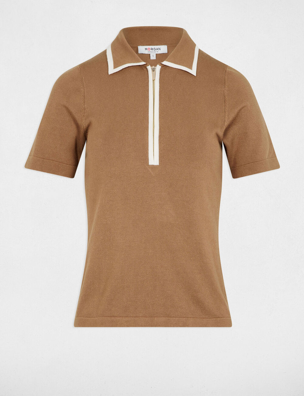 Jersey cuello tipo polo arena mujer
