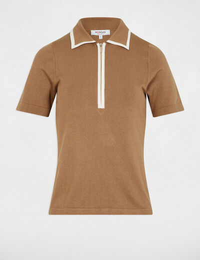 Jersey cuello tipo polo arena mujer