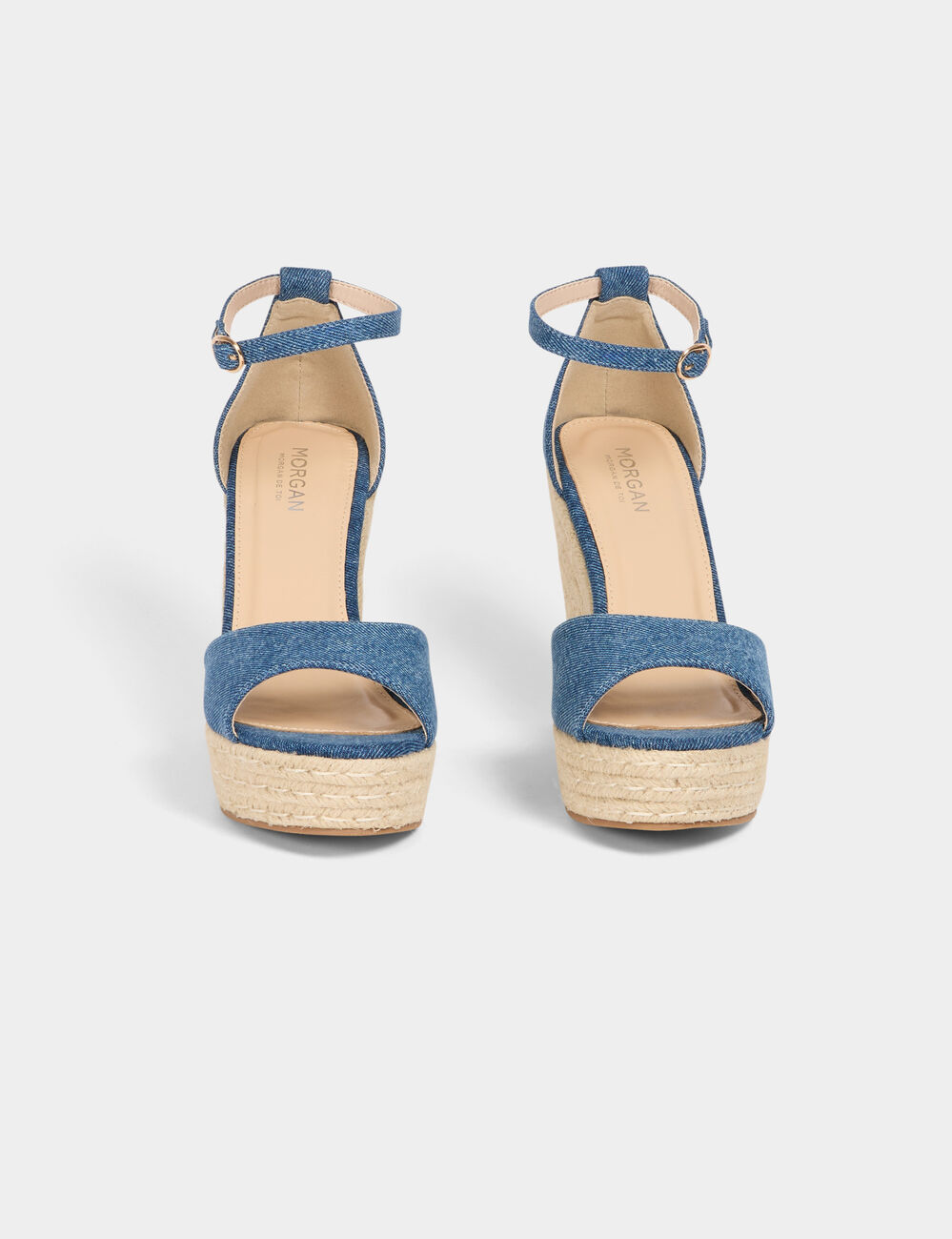 Sandalias plataformas vaquero denim crudo mujer