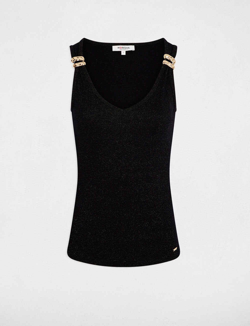 Camiseta ajustada cuello v negro mujer