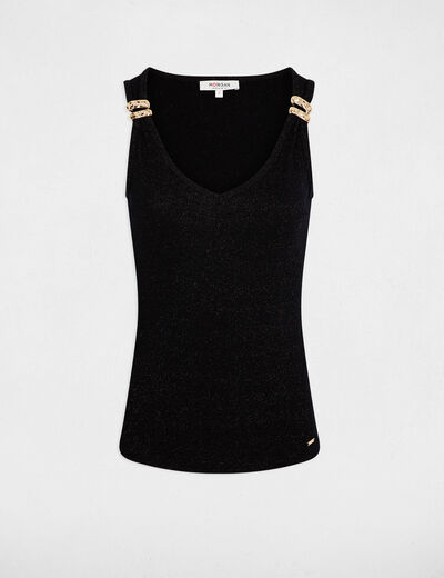 Camiseta ajustada cuello v negro mujer