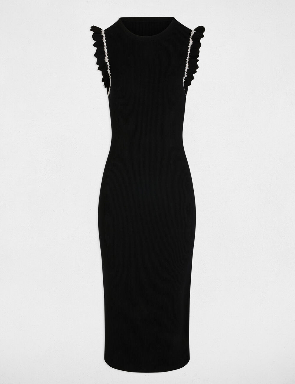 Vestido punto ajustado negro mujer