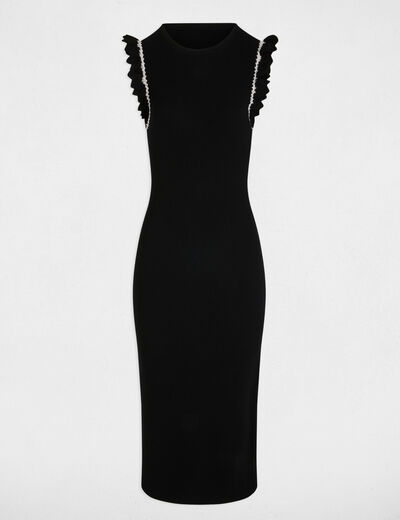 Vestido punto ajustado negro mujer