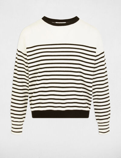 Jersey cuello redondo y rayas blanco mujer
