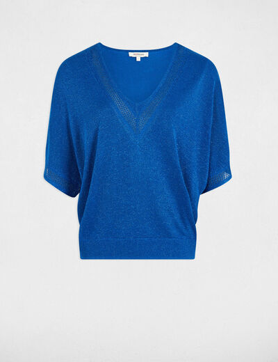Jersey escote en V manga corta azul eléctrico mujer
