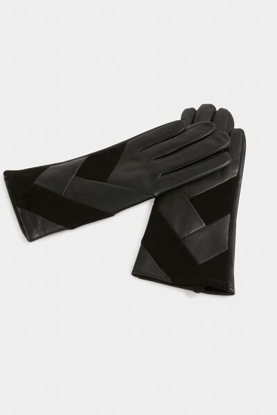 Guantes de cuero negro mujer