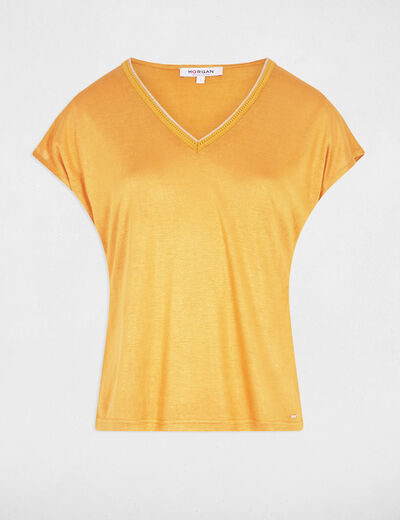 Camiseta de manga corta amarillo mostaza mujer