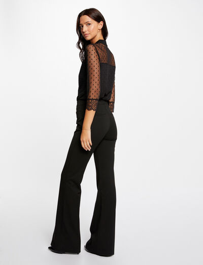 Camiseta manga 3/4 con plumeti negro mujer