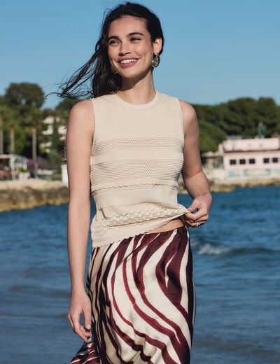 Jersey sin mangas con cuello redondo beige mujer