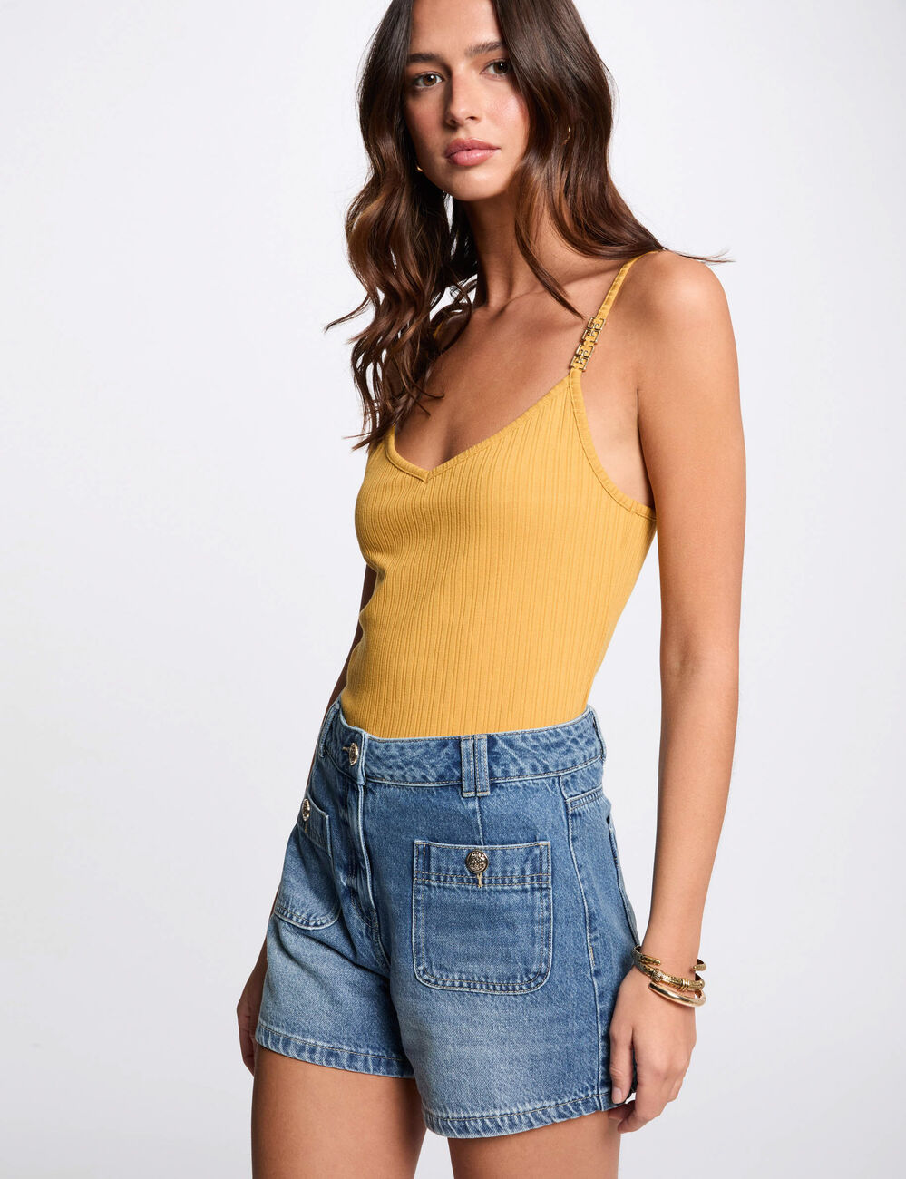 Short vaquero slim denim stone mujer